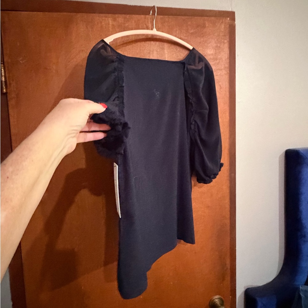 Calvin Klein Black Puff-Sleeve Blouse